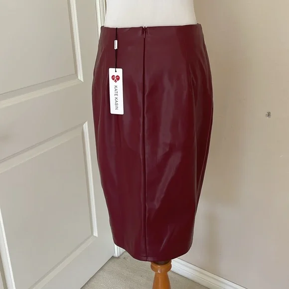 Kate Kason Burgundy Faux Leather Pencil Skirt M medium - Picture 4 of 7